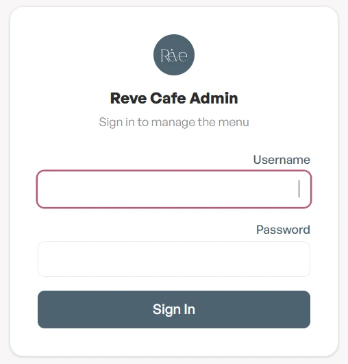 Admin login screen